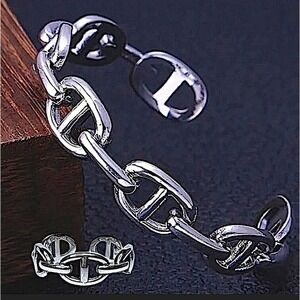 Sterling Silver Mariner Pig Nose Coffee Bean Bangle Cuff Bracelet Matching Ring